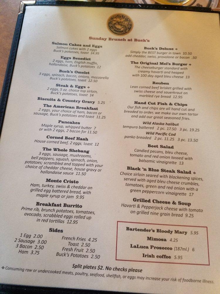 Menu at Buck's American Cafe, Everett