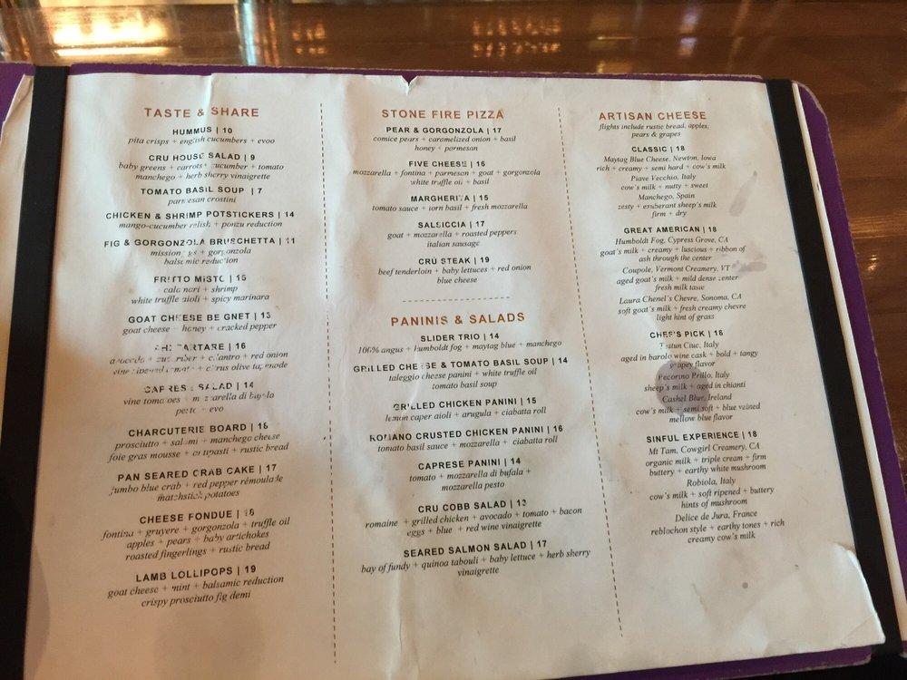 Carta de CRÚ Food & Wine Bar, Dallas, Herb Kelleher Way