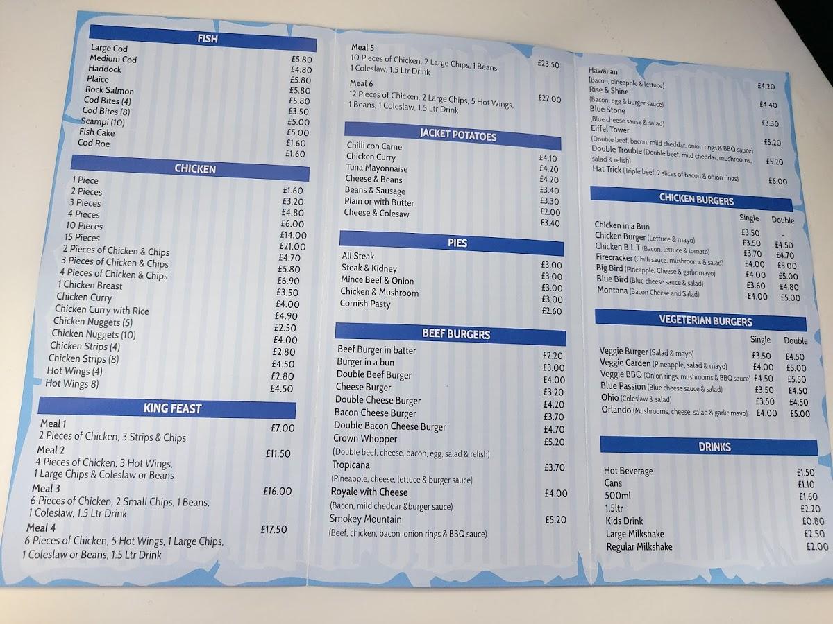 Menu at Crown Mead Fish Bar (Chick King), Thatcham