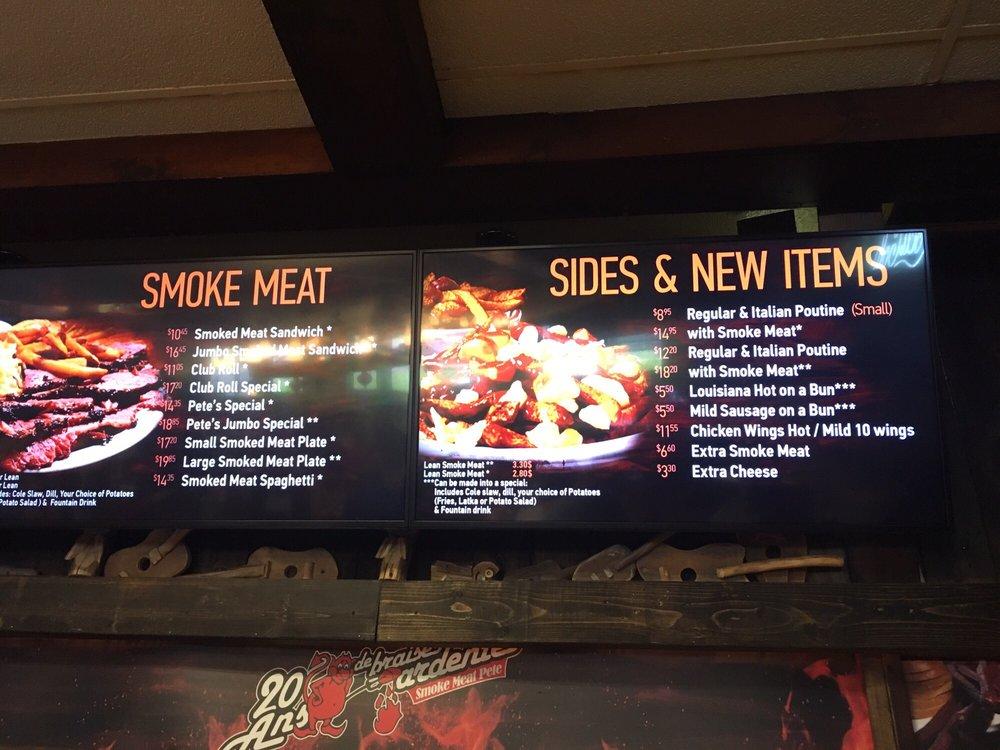 Menu au Smoke Meat Pete restaurant, L'ÎlePerrot