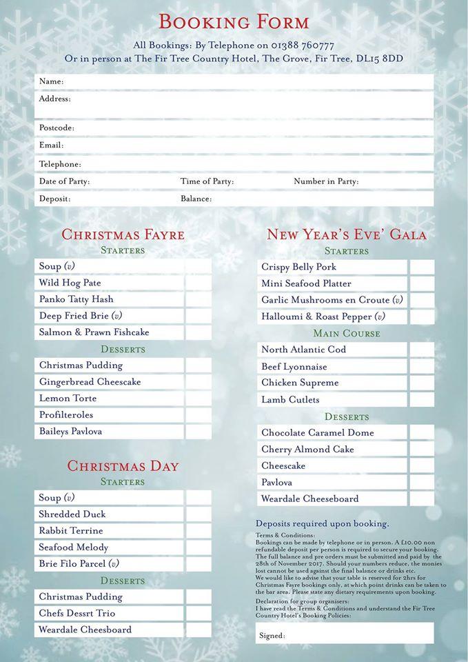 Menu at The Fir Tree Country Hotel pub & bar, Crook, The Grove