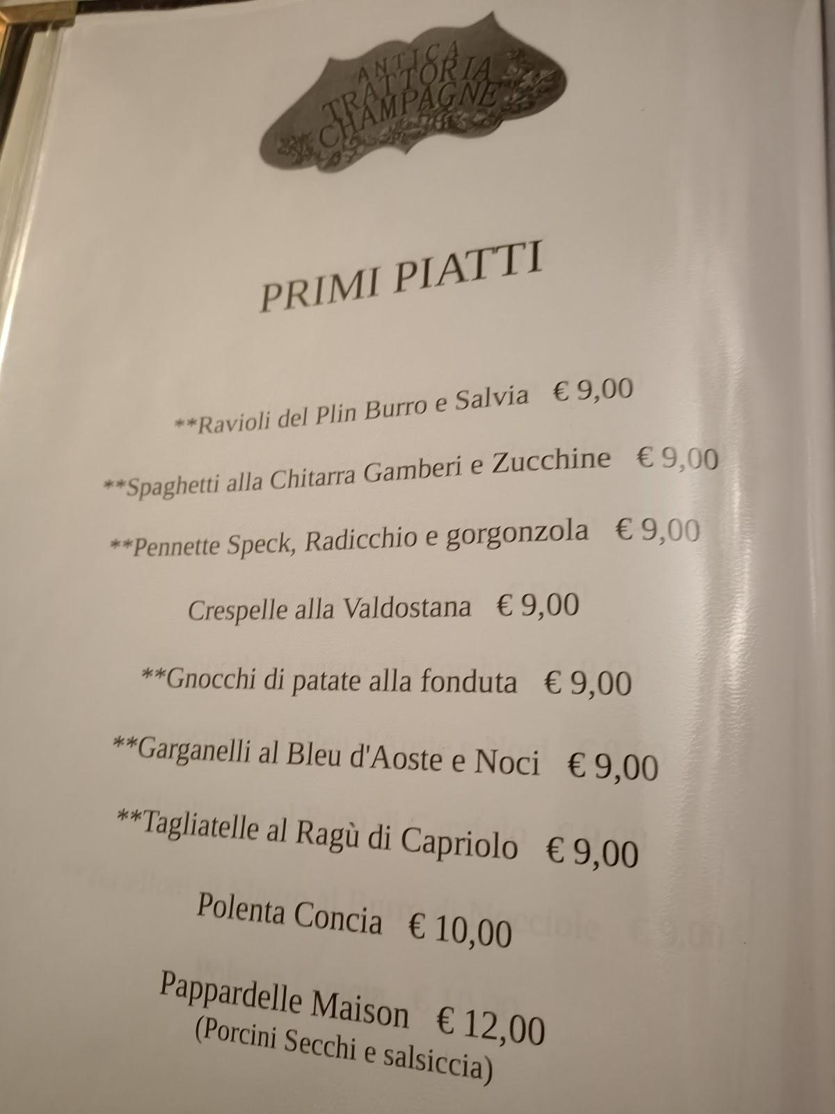 Menu Da Ristorante Antica Trattoria Champagne Verrayes