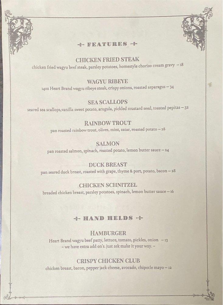 Carta del pub y bar Wine Haus, Flatonia