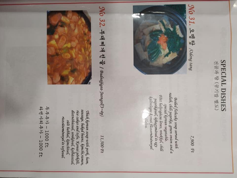 Menu at Bibimbap Korean Restaurant, Budapest
