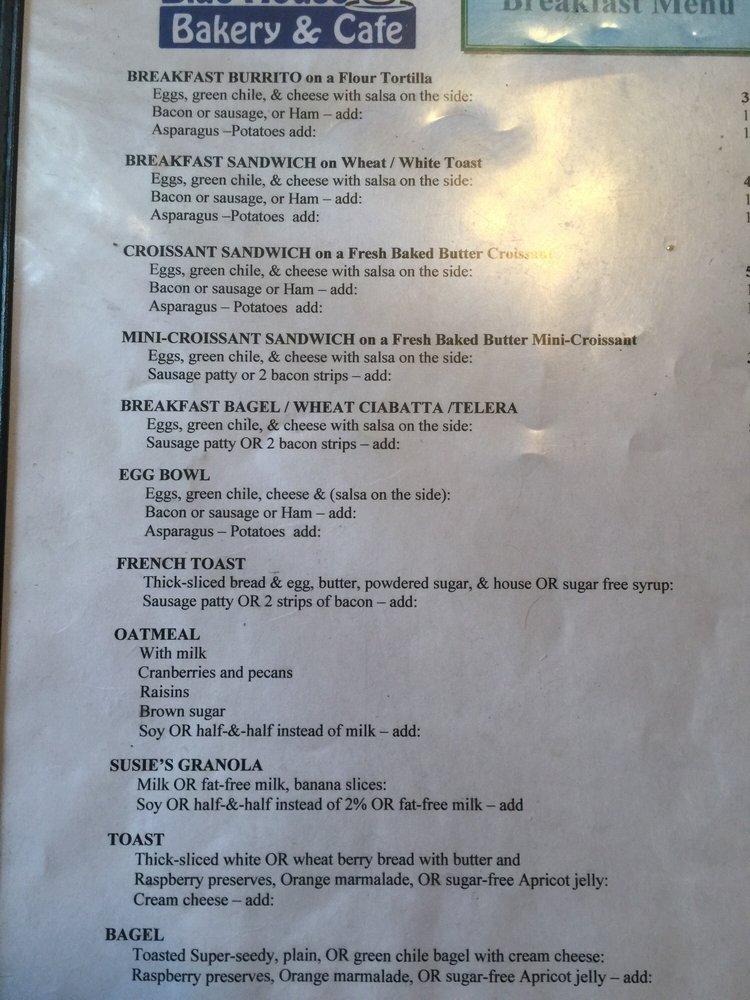 Menu at Blue House Bakery & Cafe, Carlsbad