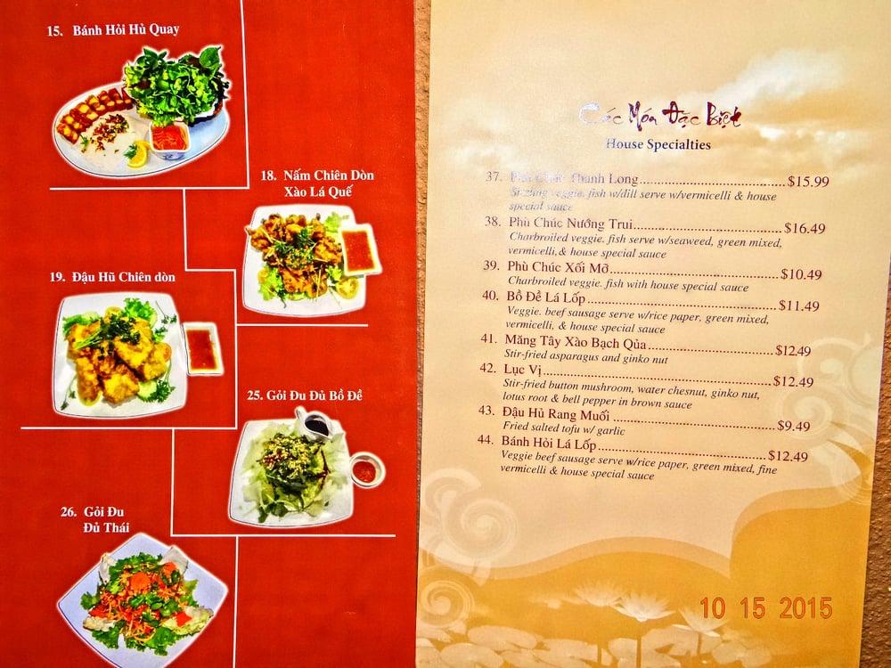 Menu at Bồ Đề Tịnh Tâm Chay restaurant, Westminster