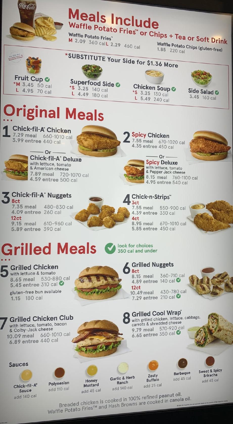 Menu at ChickfilA fast food, Simi Valley