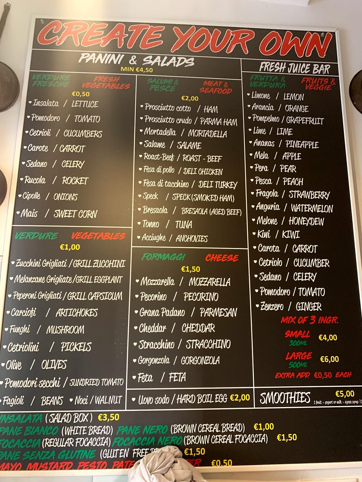 Menu at Lunch Box pub & bar, Vernazza