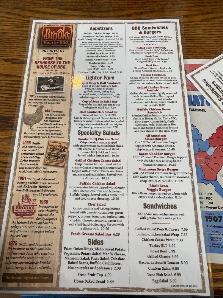 Menu at Brooks' House of BarBQ, Oneonta
