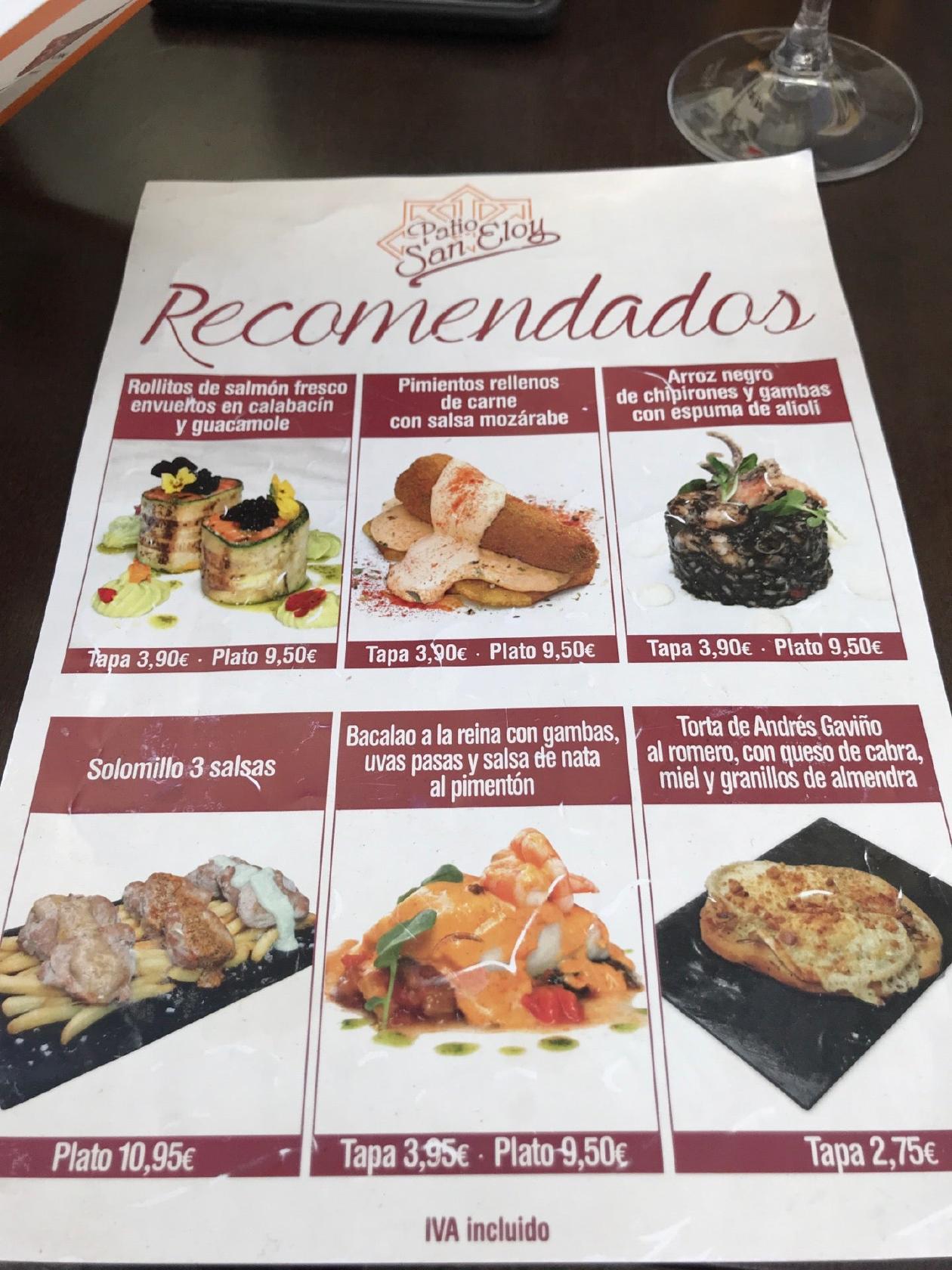 Carta del pub y bar Patio San Eloy, Sevilla, C. San Eloy