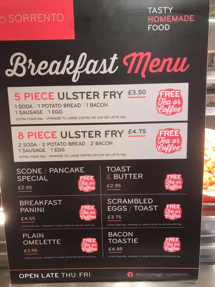 Menu at Restaurant Sorrento, Ballymena, Fairhill Ln