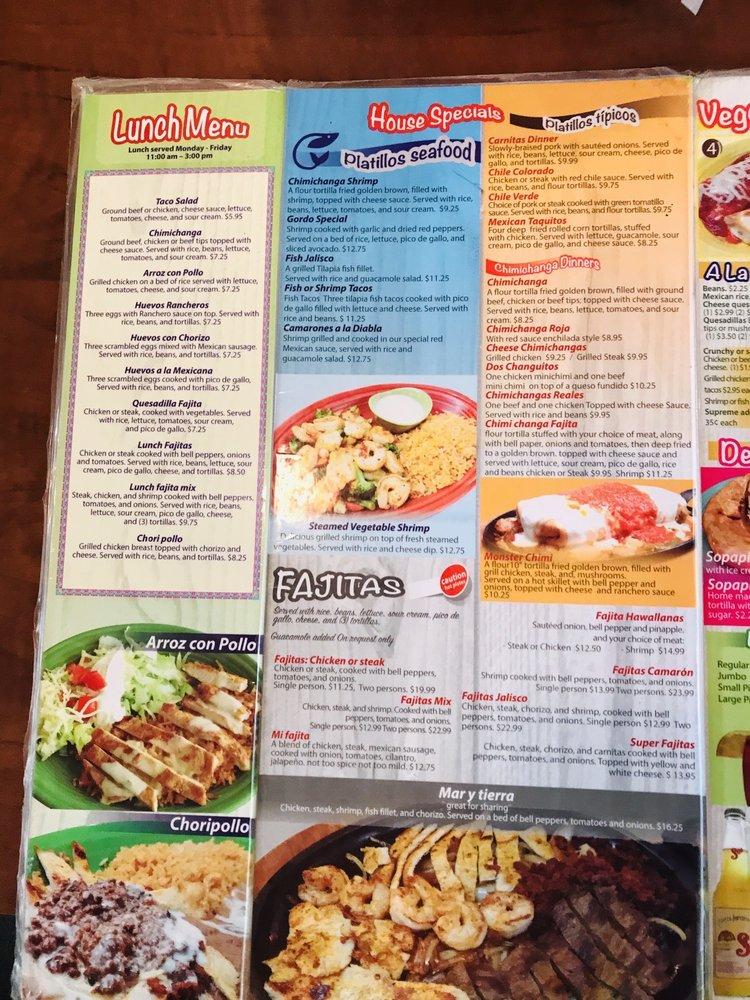 Menu at Jalisco Mexican Restaurant, Fulton