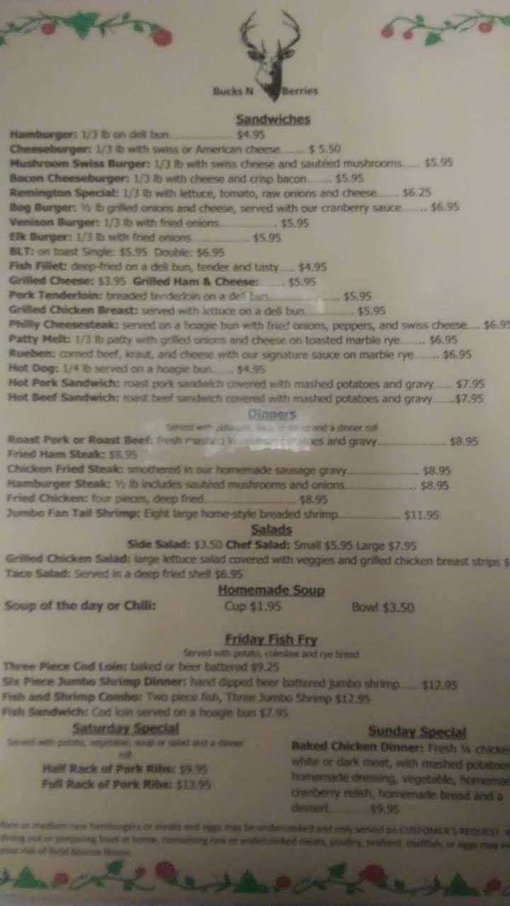 Menu at Bucks N Berries Cafe, Babcock