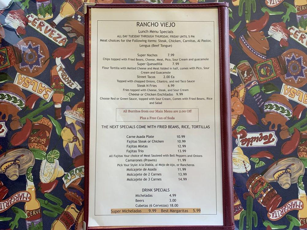 Menu at Hacienda El Rancho Viejo Restaurant, Vallejo