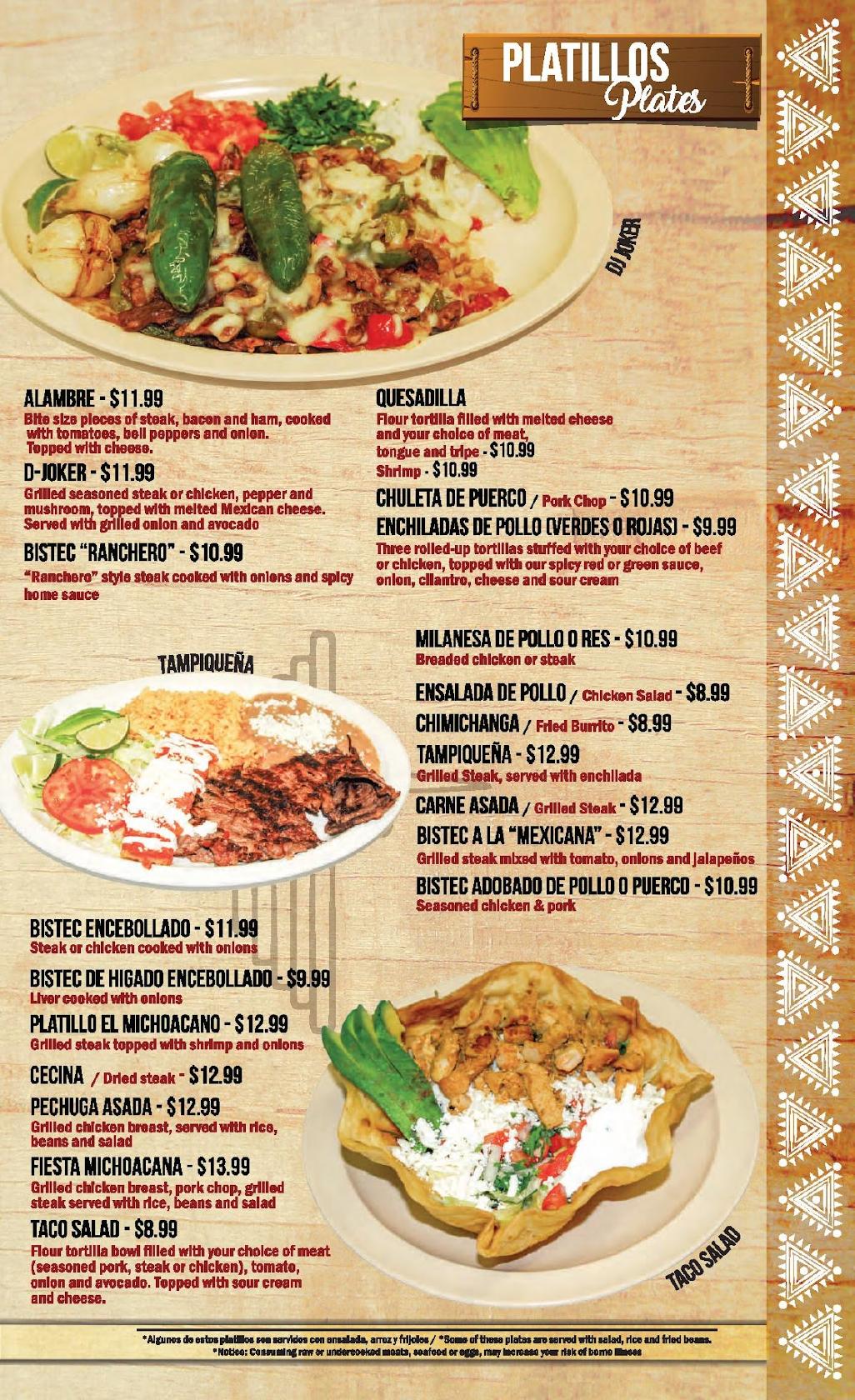 Menu at La Michoacana Mexican Market #10 restaurant, Dayton