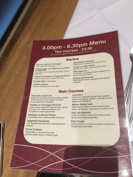 Menu at Casa Ciro restaurant Worthing