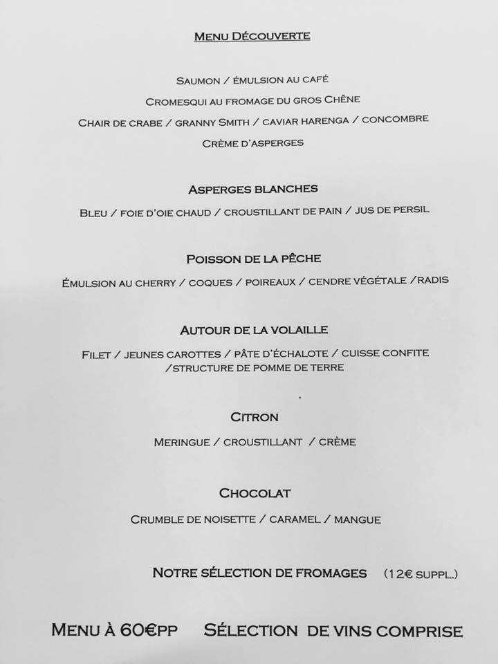 Menu at L'Affenage, Érezée