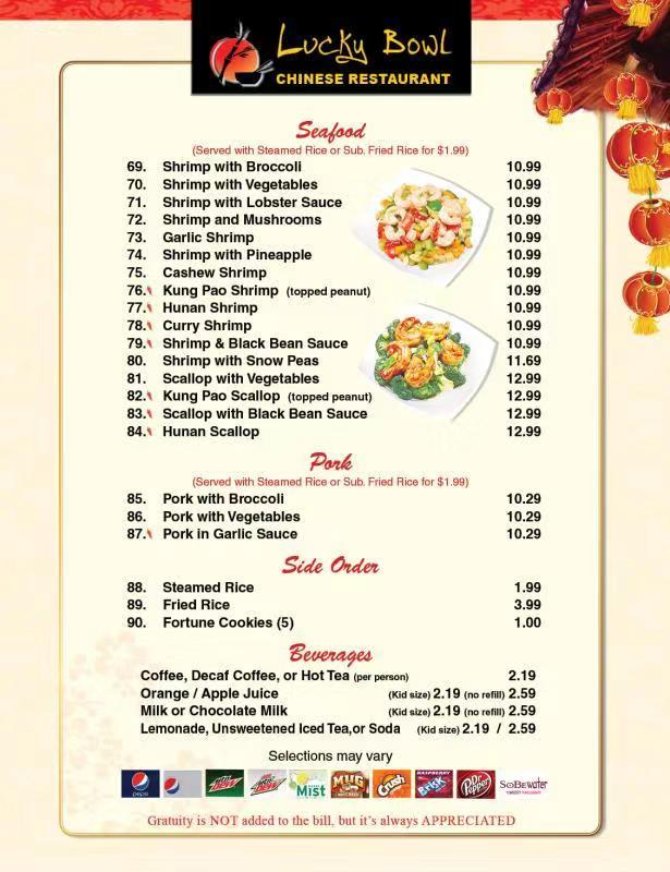 Menu at Lucky Bowl restaurant, Algona