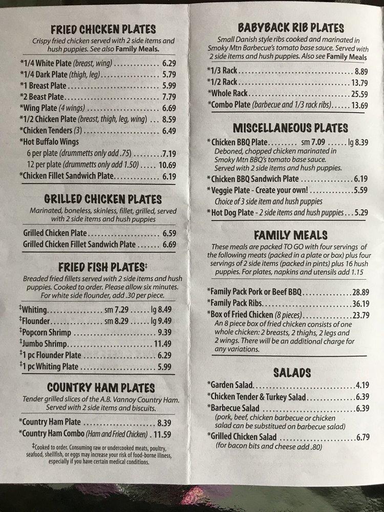 Menu at Smoky Mountain Barbecue, West Jefferson, S Jefferson Ave #9729