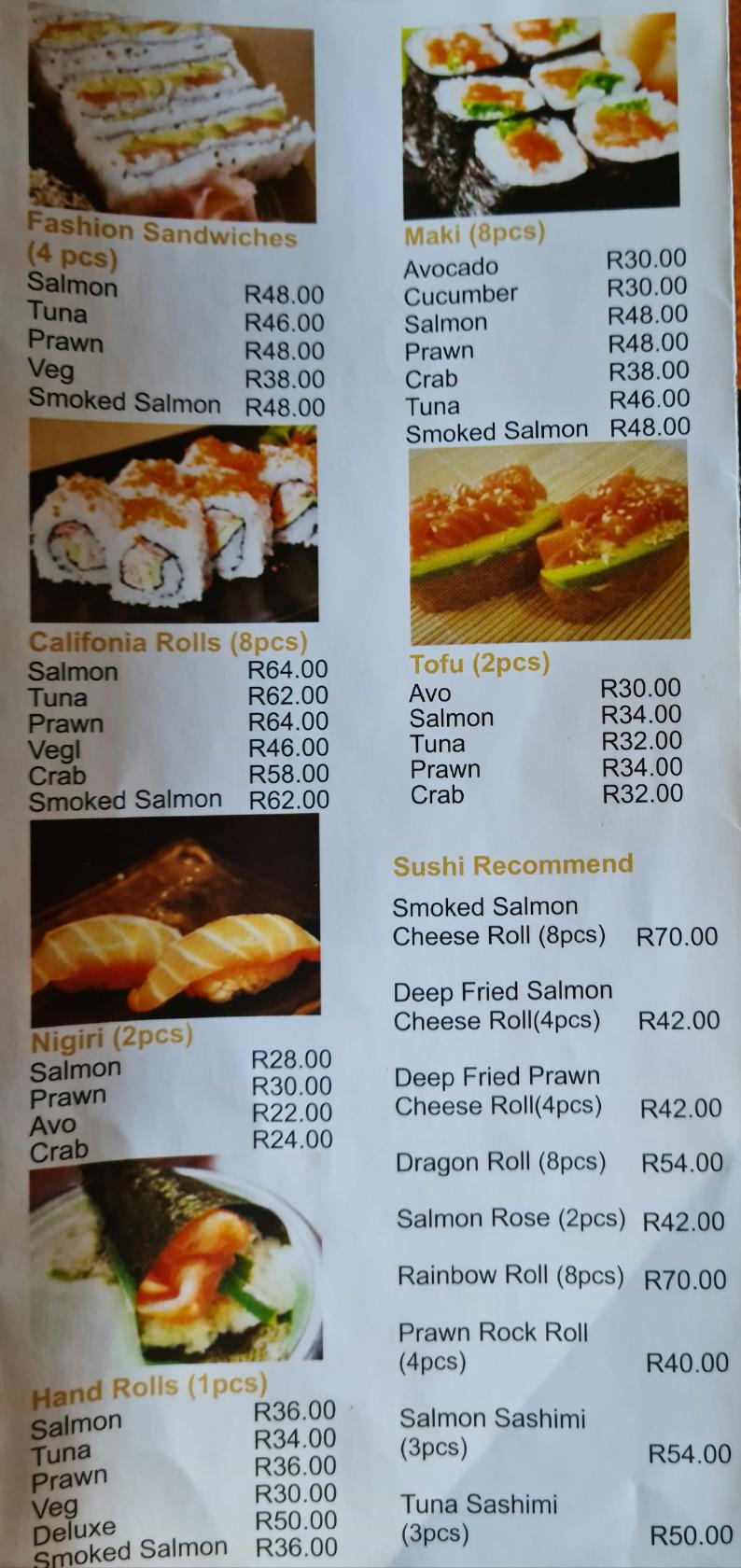 Menu at Yung Chen restaurant, Kempton Park