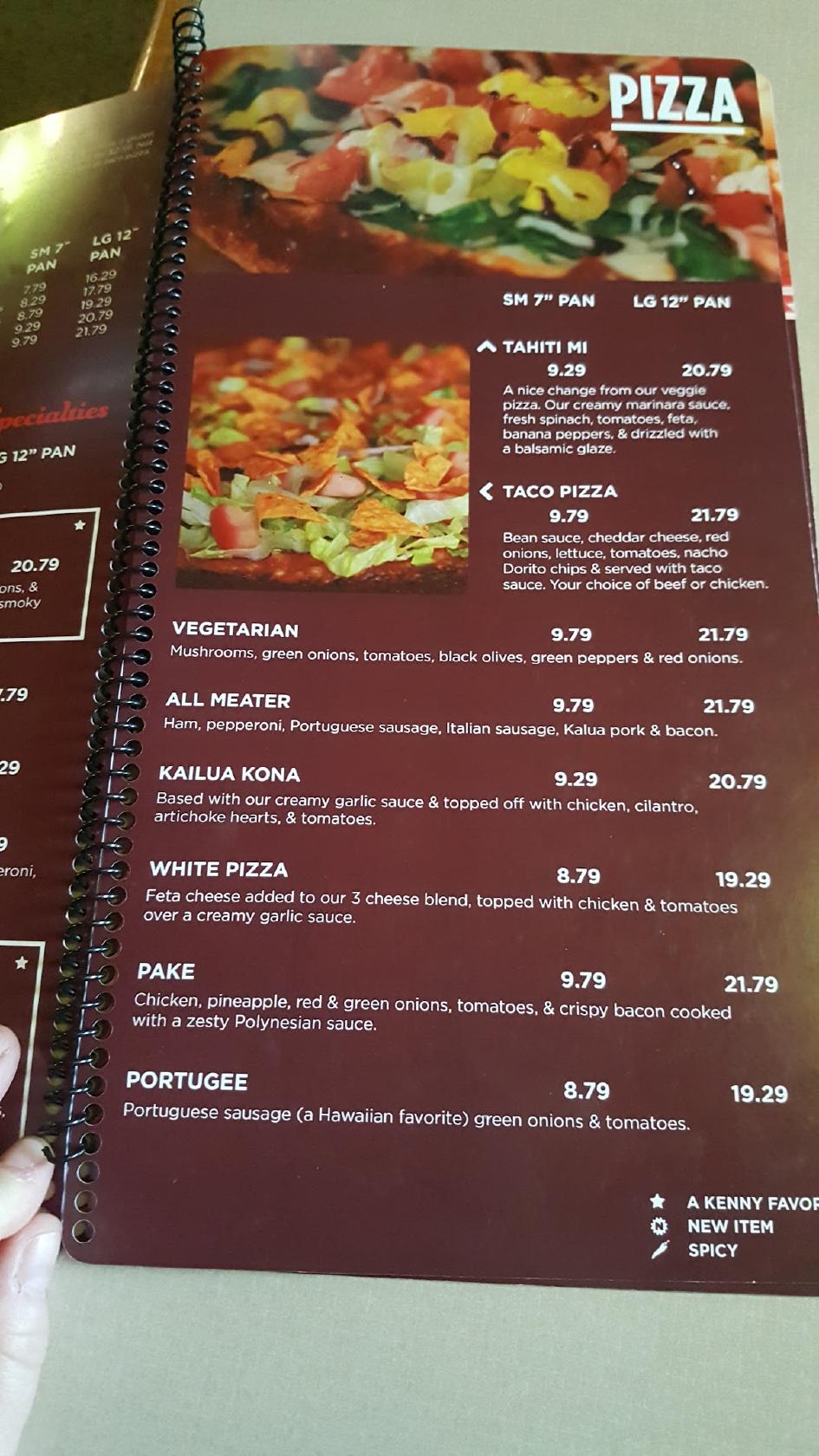 Menu at Coconut Kenny's pizzeria, Bellingham, James St