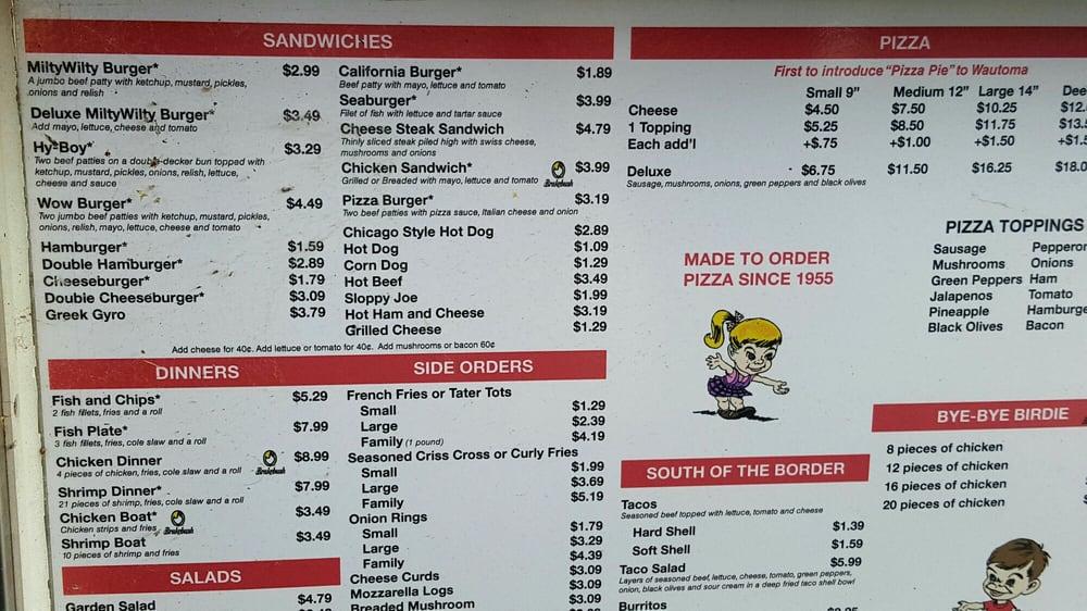 Menu at Milty Wilty Drive-In restaurant, Wautoma