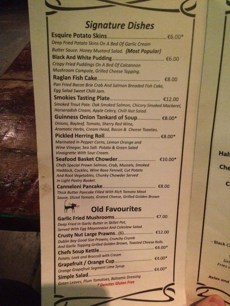 Menu at Raglan Road Traditional Irish Pub, Tramore
