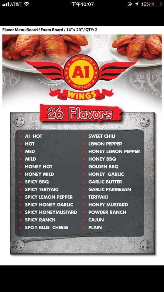 Menu at A1 Wings fast food, Redan