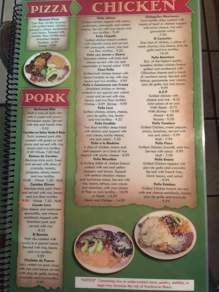 Menu at Monte De Rey Mexican Restaurant, Winston-Salem, Old Country Club Rd