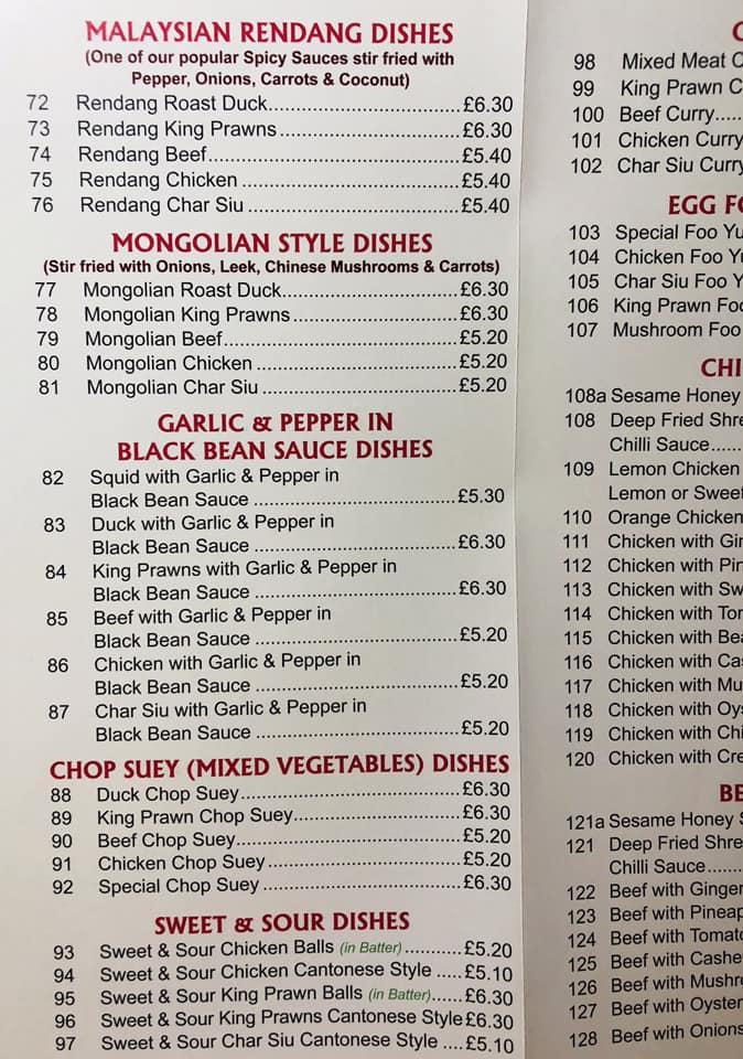 Menu at Panda Take Away restaurant, Livingston