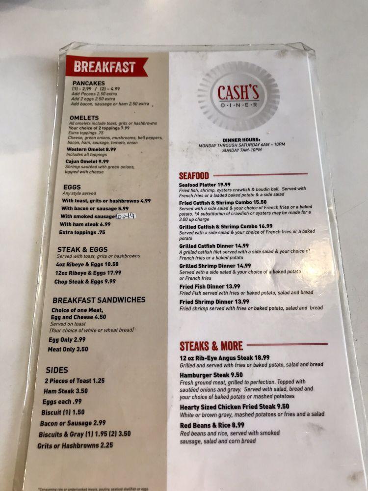Menu at Cash's Travel Plaza restaurant, Port Allen, 420 N Lobdell Hwy