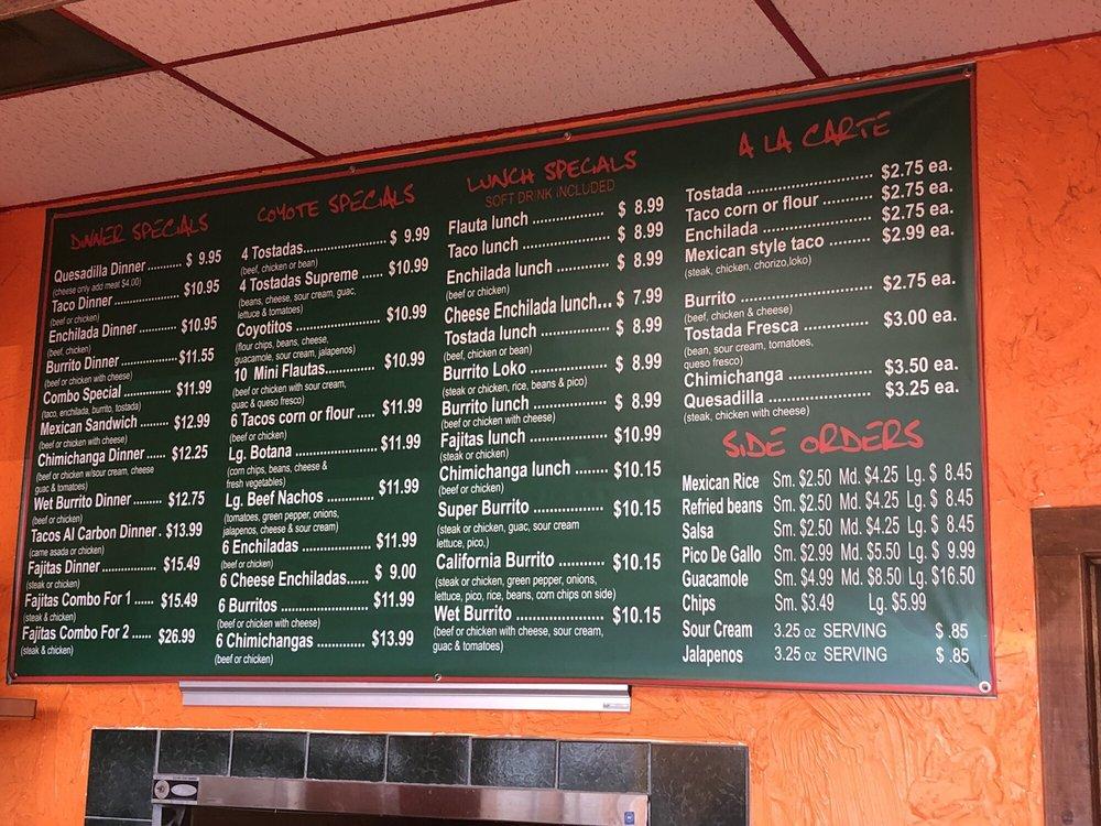 Menu at El Coyote Loko restaurant, Livonia
