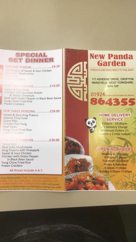 Menu at New Panda Garden Chinese Takeaway fast food, Wakefield