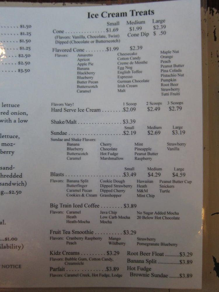 Menu at Triple Dip Lodge restaurant, Milbank