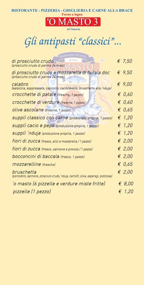 Menu de O masto 3 al Vesuvio Garbatella