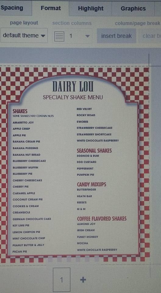 Menu at Dairy Lou Drive Inn fast food, Ada