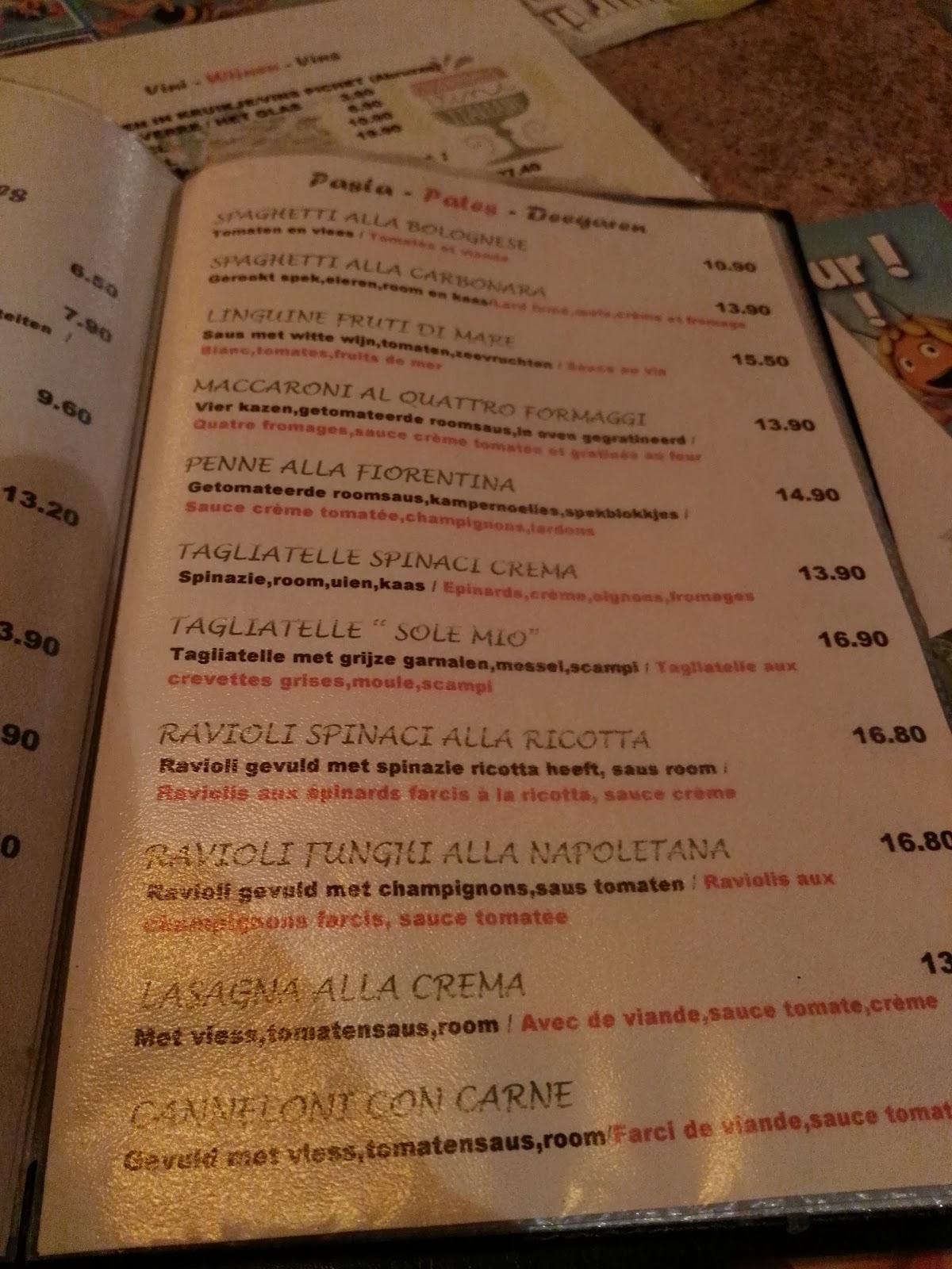 Speisekarte von Sole mio ( italian restaurant ), Koksijde