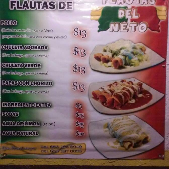 Carta del restaurante Flautas "Del Neto", San Luis Río Colorado