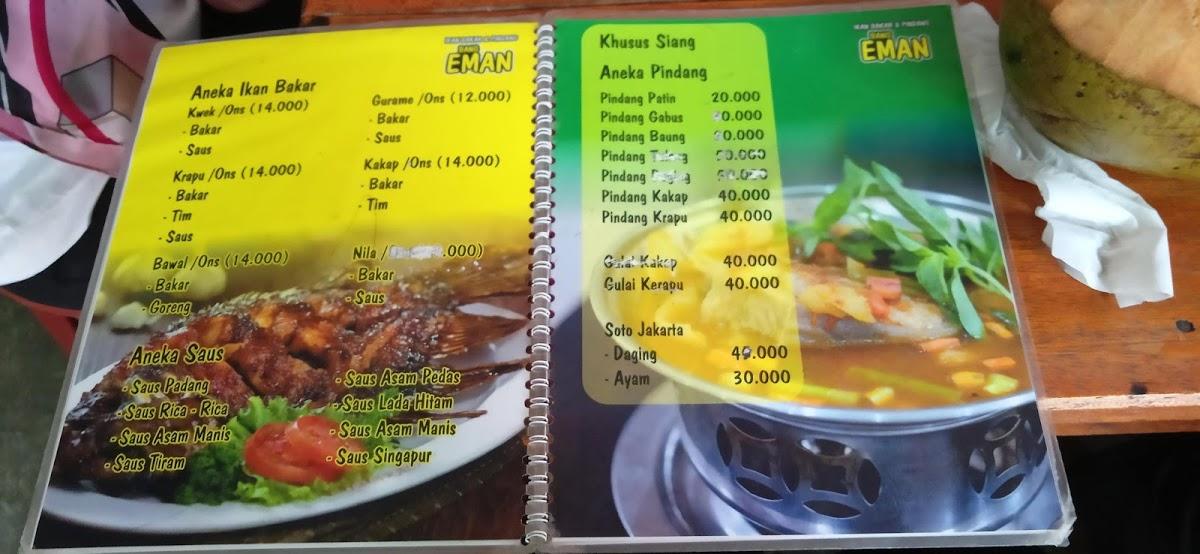 Menu at Ikan BAKAR BANG EMAN restaurant Palembang