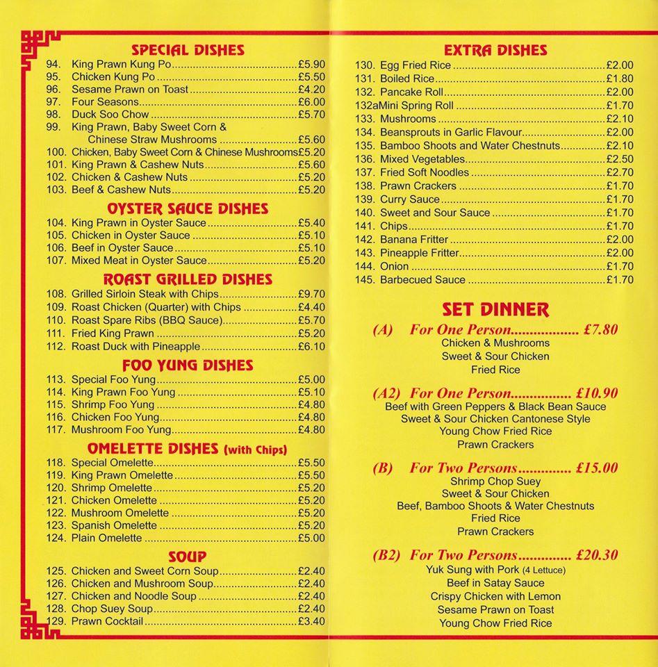 Menu at Wing Wo Chinese Takeaway Castle Vale restaurant, Birmingham