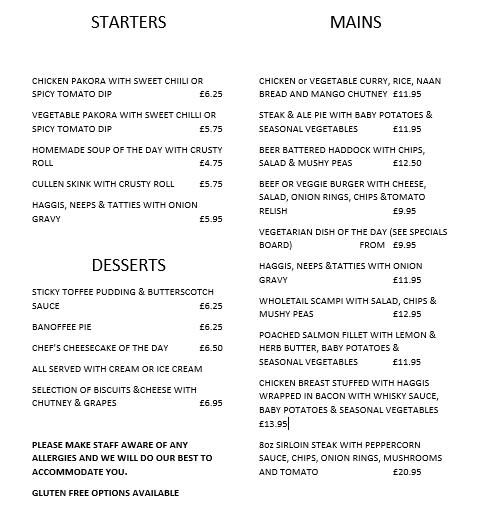 Menu at Capercaillie Restaurant and Bar, Killin