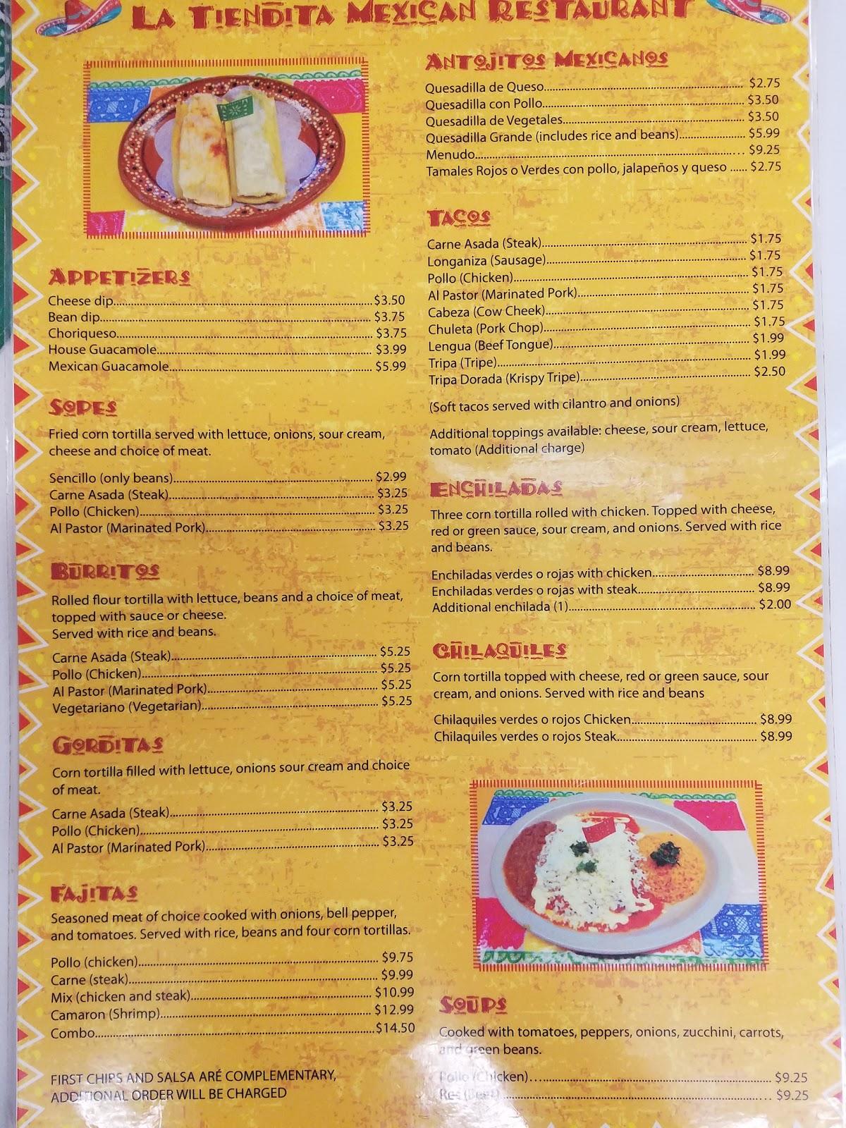 Menu at La Tiendita Mexican Restaurant, Tallahassee