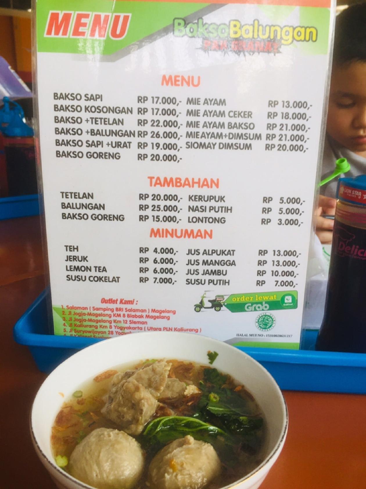 Menu At Bakso Balungan Restaurant Tangerang Ciledug