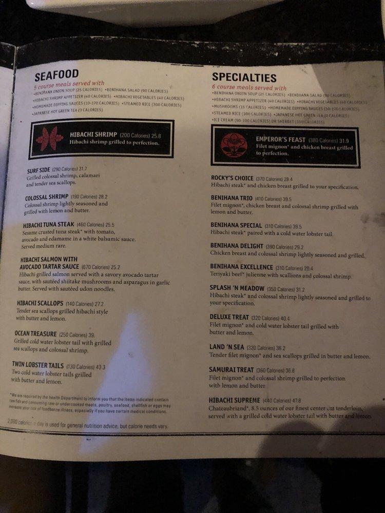 Menu at Benihana restaurant, Ontario