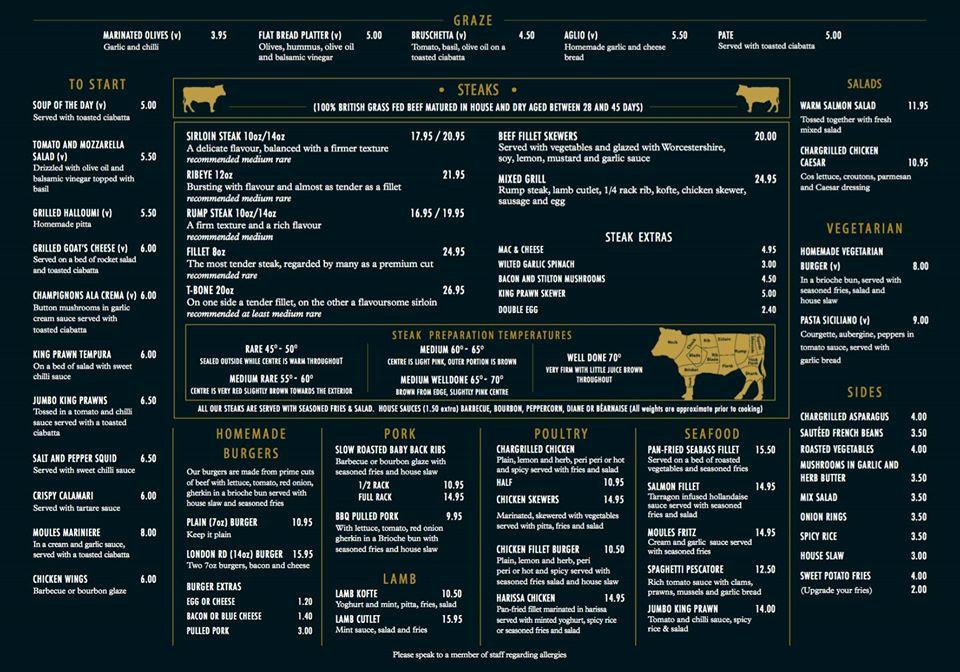 Menu at London Road Bar & Grill, East Grinstead
