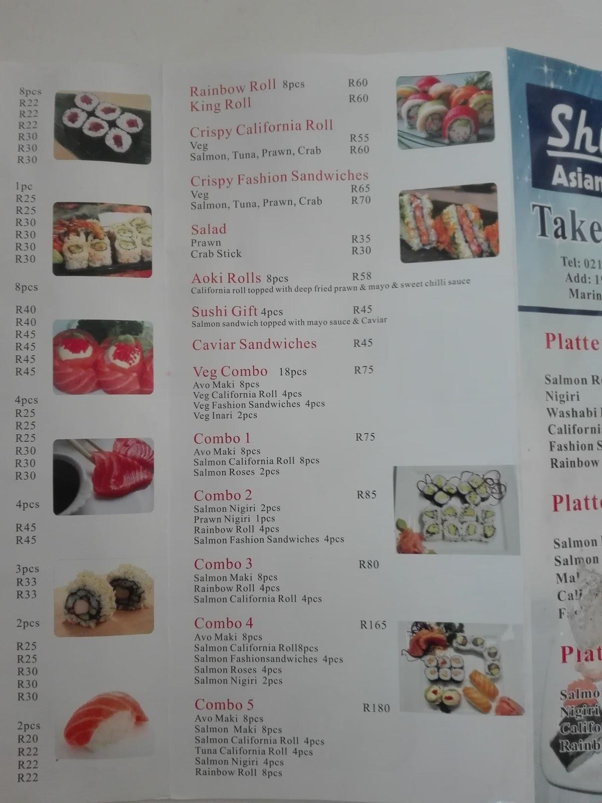Menu at Shin Thai Take Away & Sushi restaurant, Cape Town, ZA Cape Town ...
