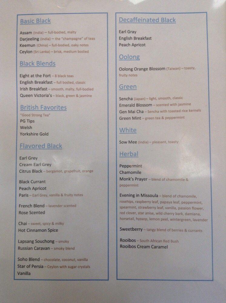 Menu at The Abbey Garden Tea Room restaurant, Bellingham
