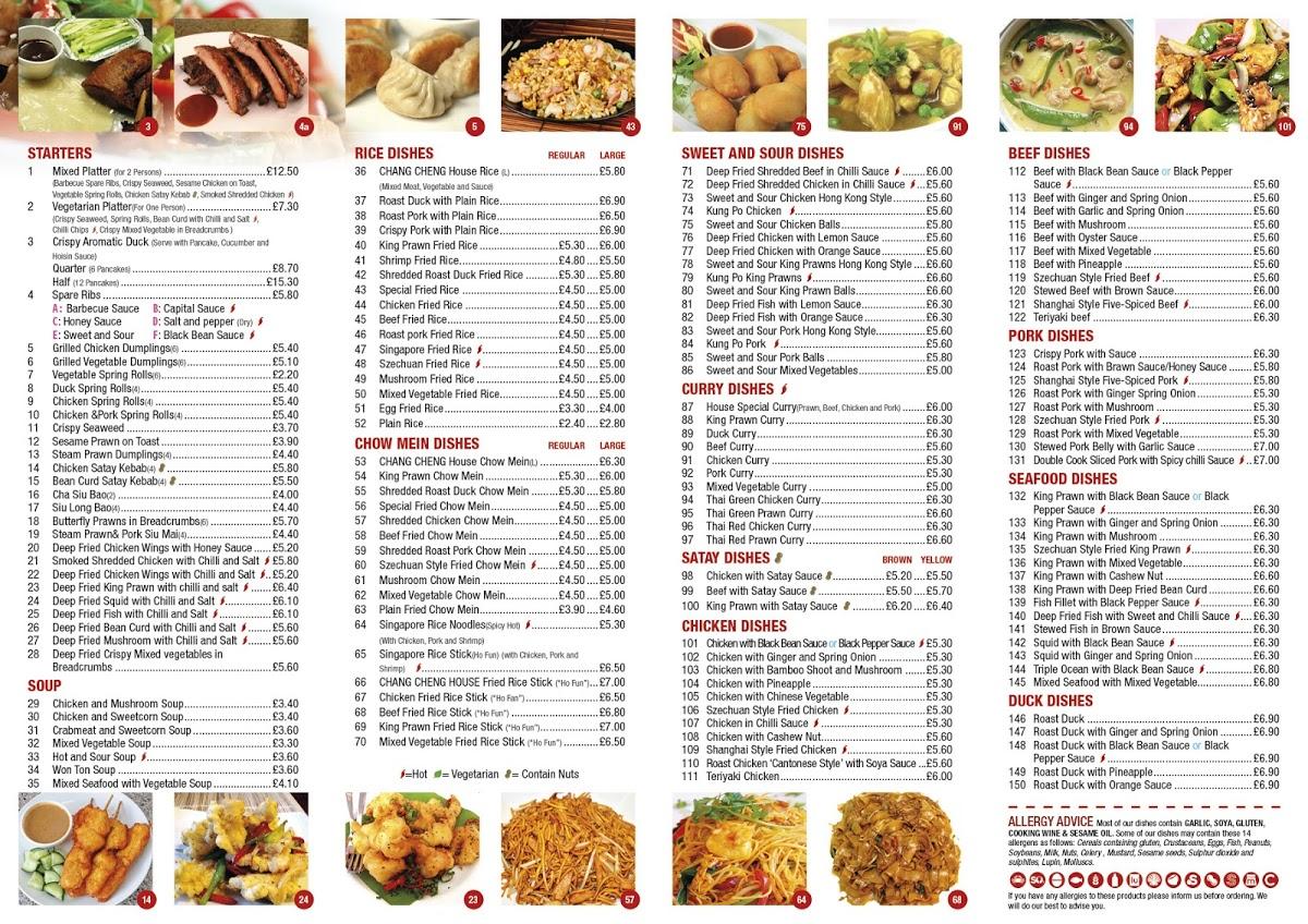 Menu at Chang Cheng restaurant, Croydon, 49 Waddon Rd