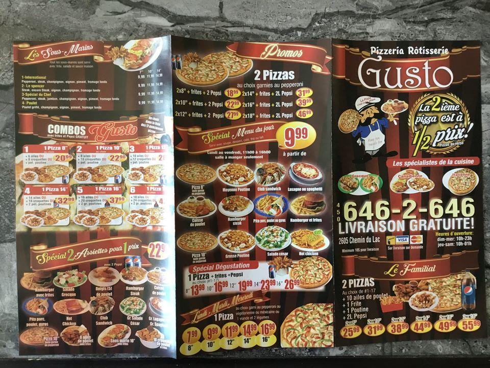 Menu At Pizzeria Gusto Longueuil