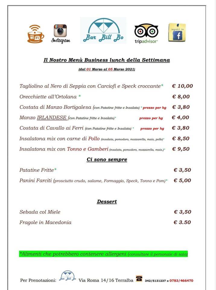 Menu di Bar Bill Bo Terralba 